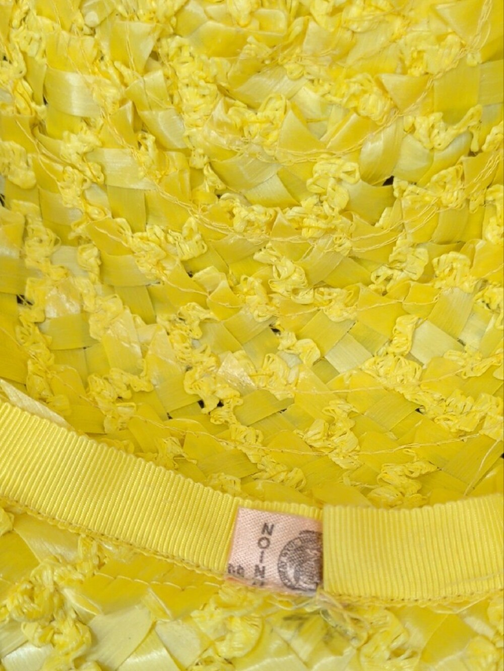 Vintage 50s Yellow Woven Straw Hat Grosgrain Ribbon Union Made SZ 21" - Picture 9 of 11
